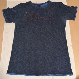 Diesel Men's Gray and Blue Graphic Tee